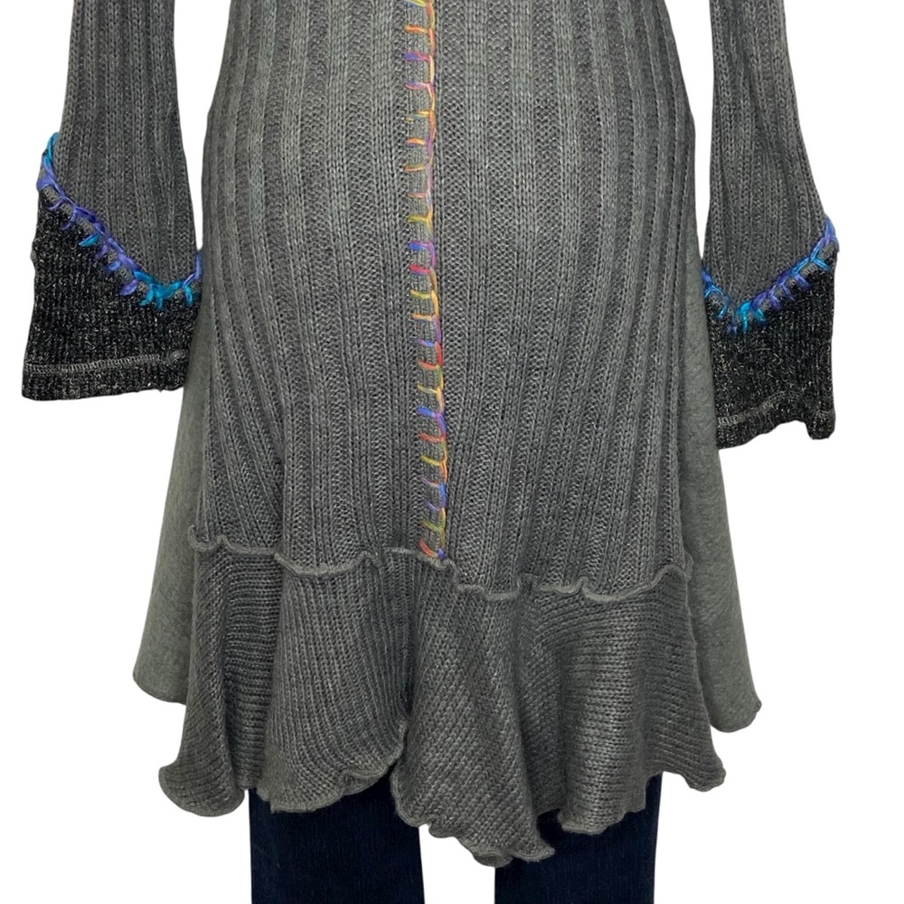 SIONI Long Cardigan Sweater Jacket Buttons Wide Collar Wool Y2K Artsy Medium - Picture 11 of 16